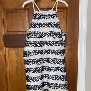 Black and white halter top knee length dress